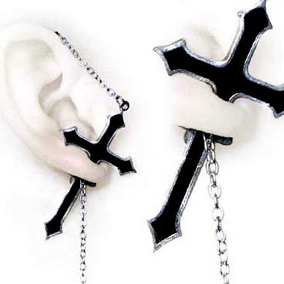 Alchemy Gothic Black Impalare Cross Single Earring New - Picture 1 of 4